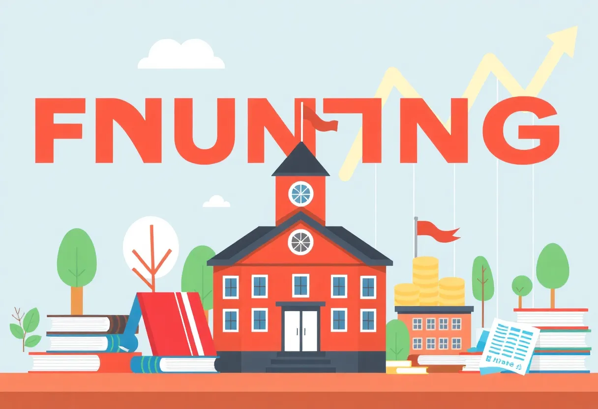 An illustration depicting the challenges of education funding in Kentucky.