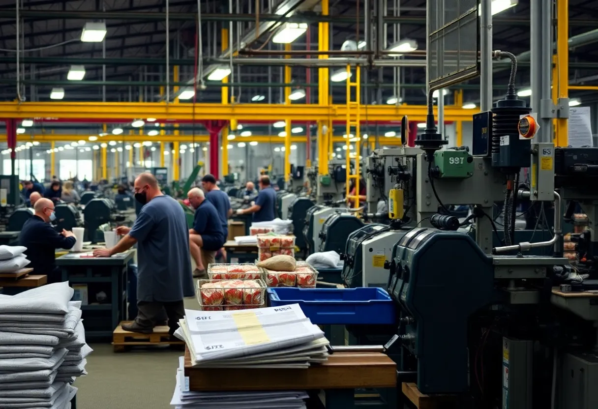 Workers in a factory in Kentucky producing goods