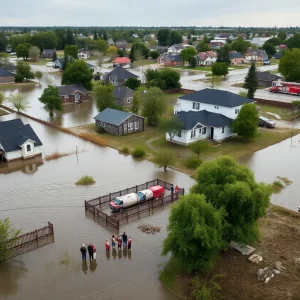 Volunteers at a community affected by flooding in Kentucky