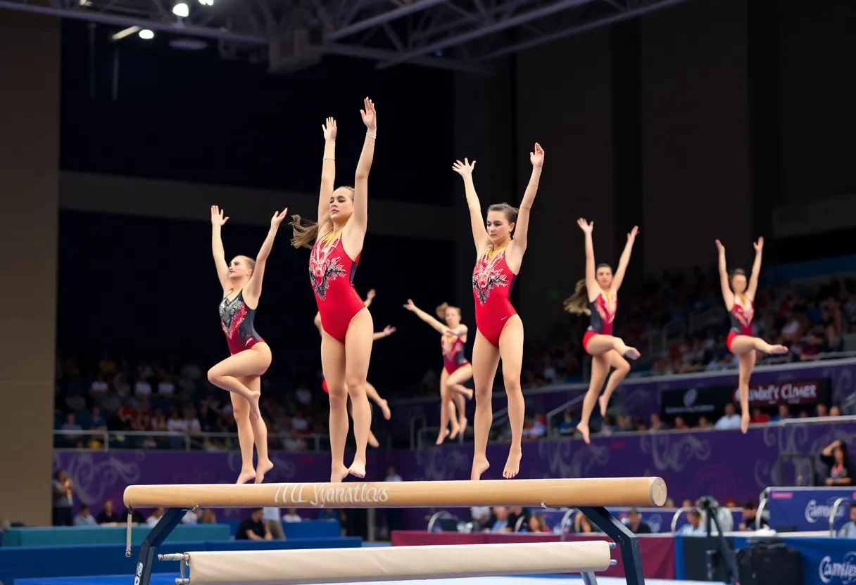 Kentucky gymnastics team performing at the NCAA Championships