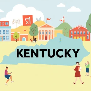 Challenges in higher education in Kentucky represented through symbolic imagery.