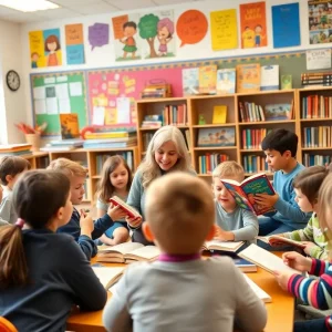 Students participating in a literacy program at school