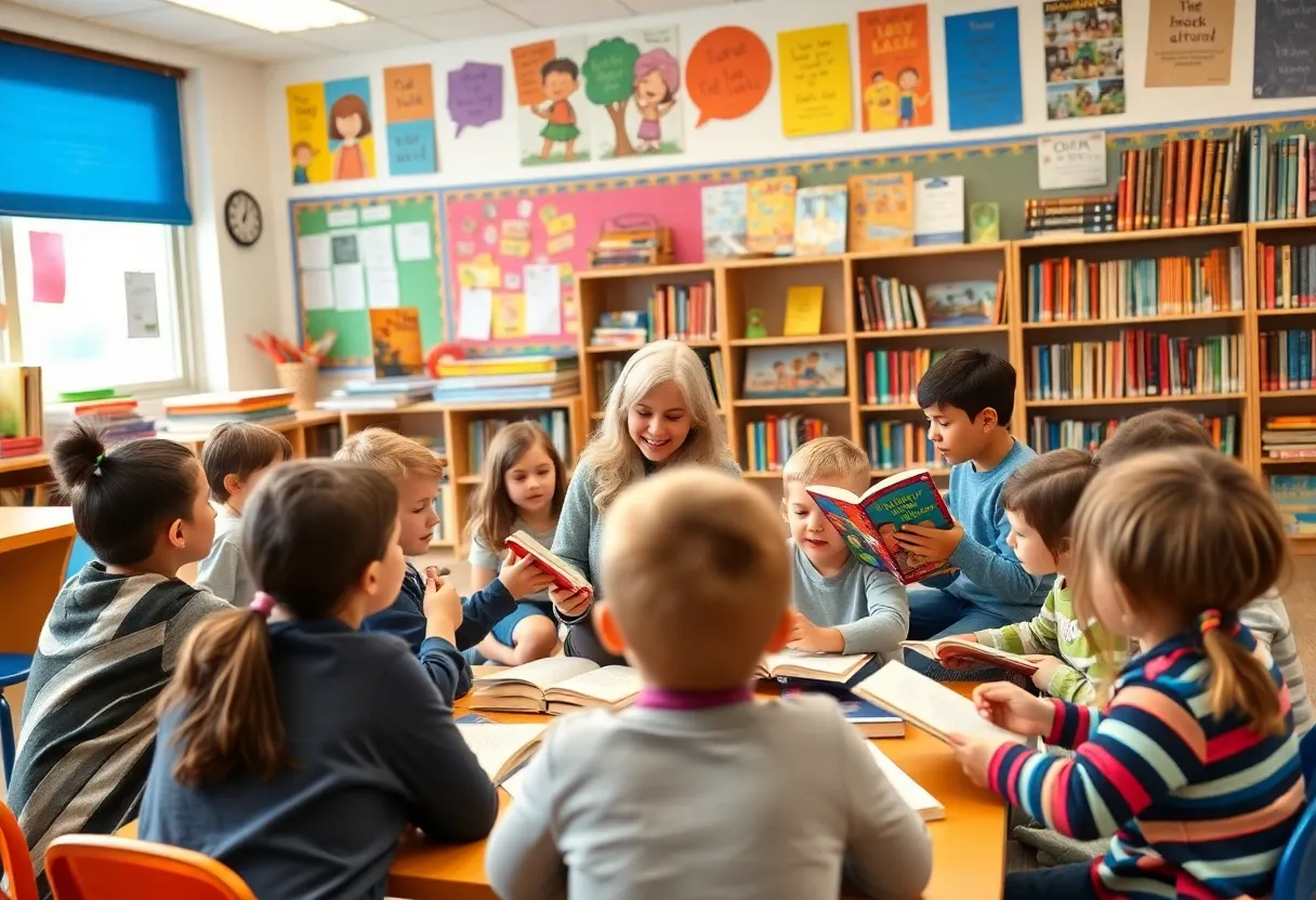 Students participating in a literacy program at school