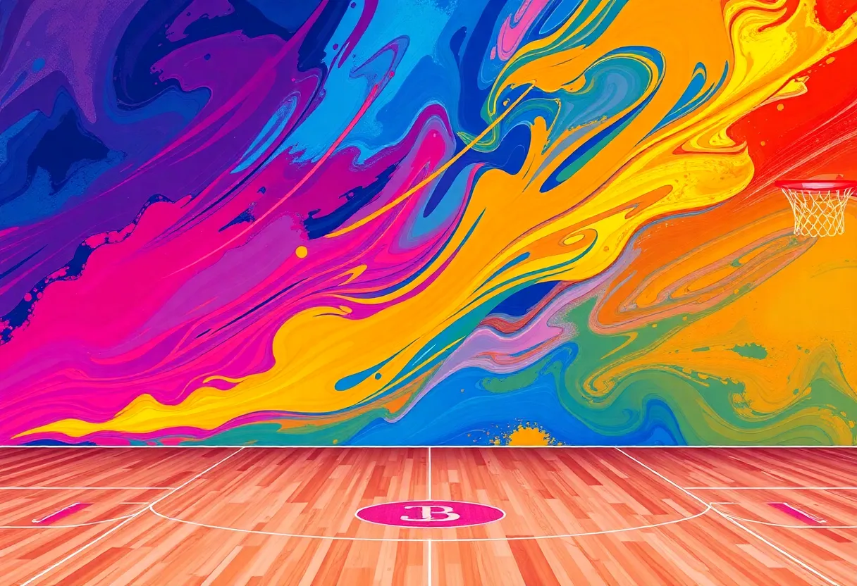 Abstract basketball court representing transfer dynamics
