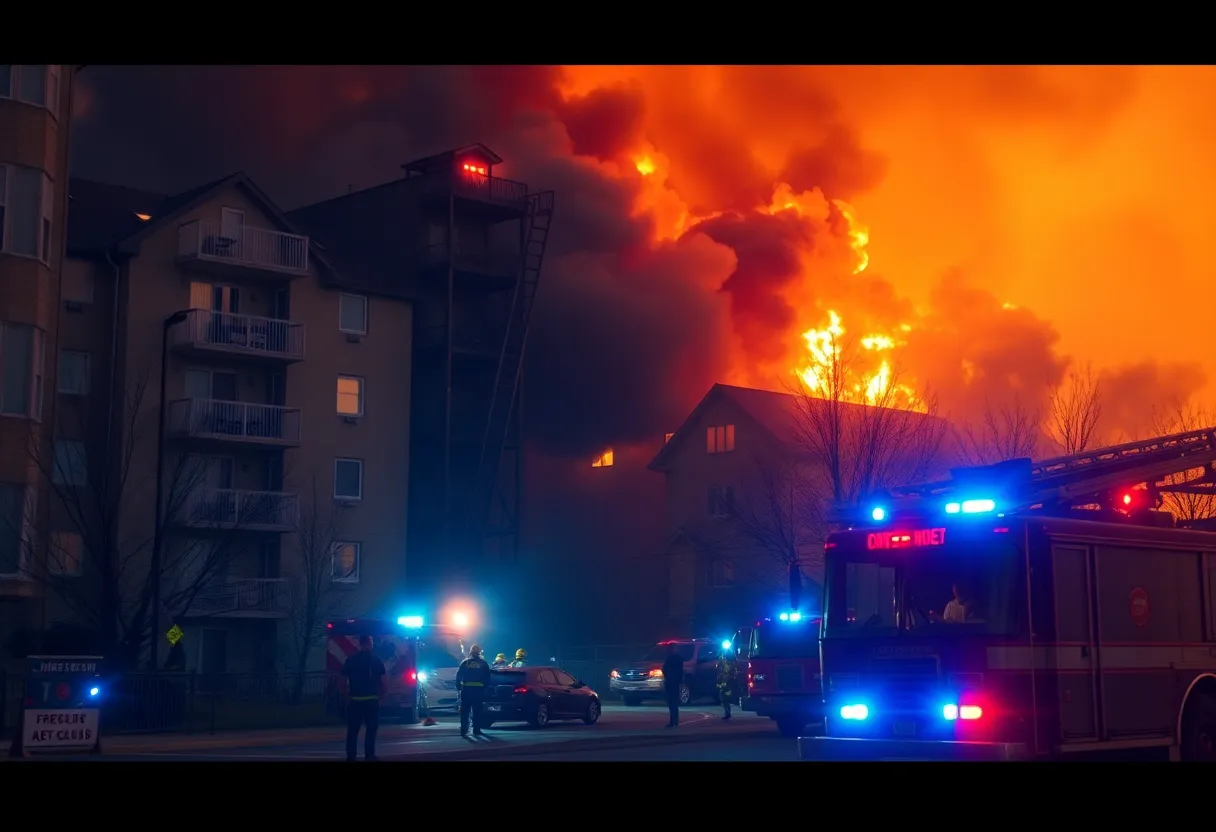 Firefighters responding to a fire at a Lexington apartment complex
