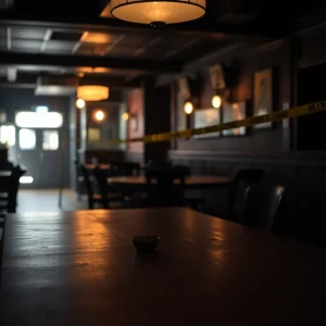 Empty bar scene with police tape