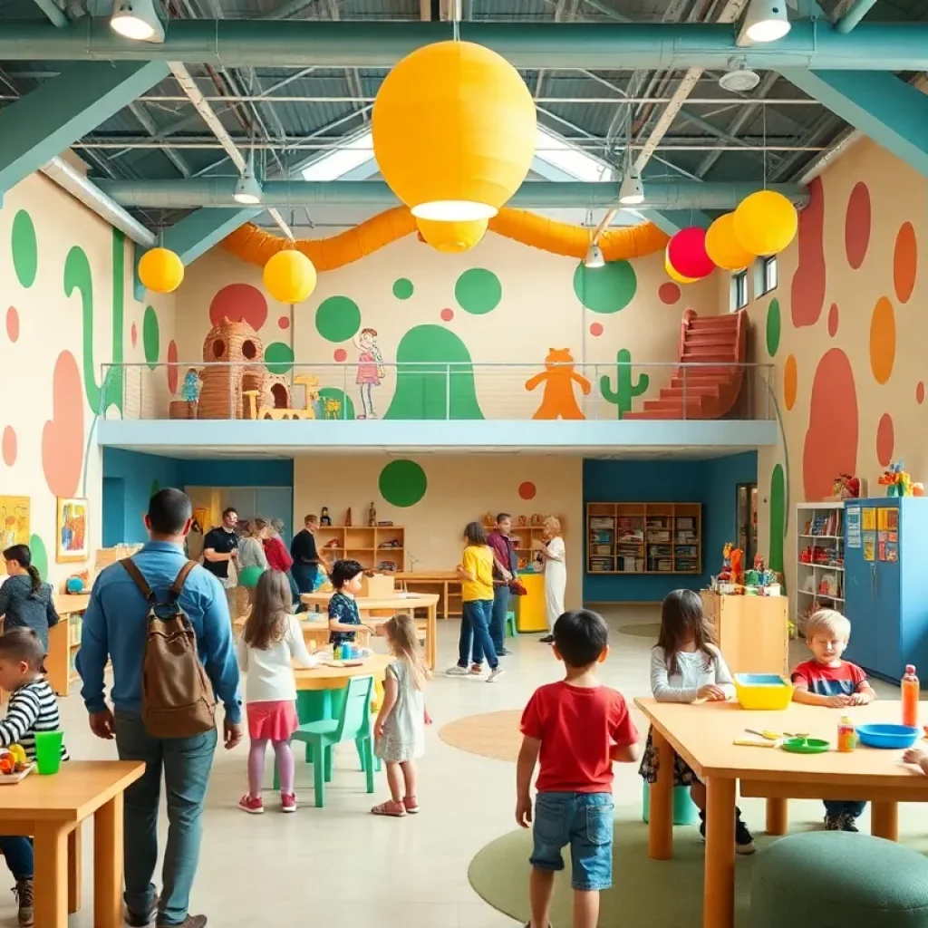Families interacting in the Lexington Children's Museum.