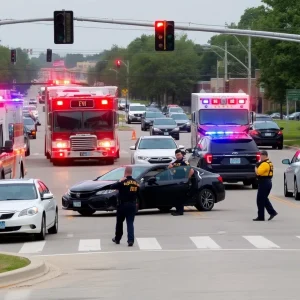 Emergency responders at a vehicle crash scene in Lexington, KY.