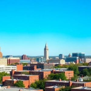 Aerial view of Lexington, Kentucky with ongoing developments