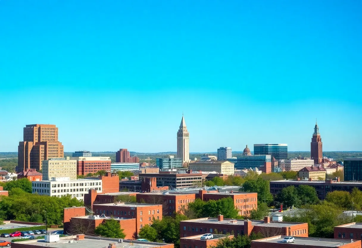 Aerial view of Lexington, Kentucky with ongoing developments