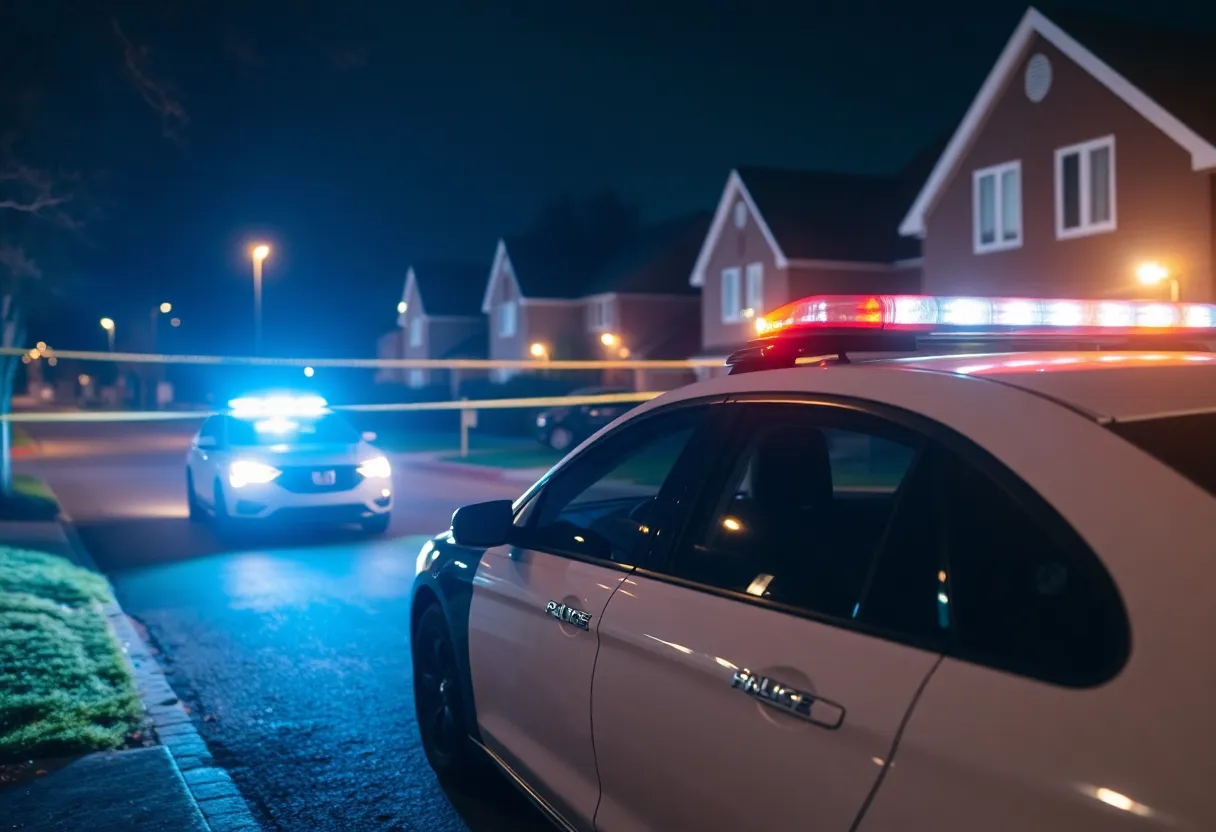 Police car at a shooting investigation site in Lexington