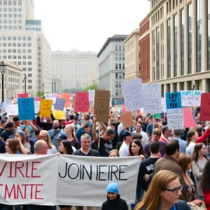 Crowd of citizens protesting in Lexington, Kentucky.