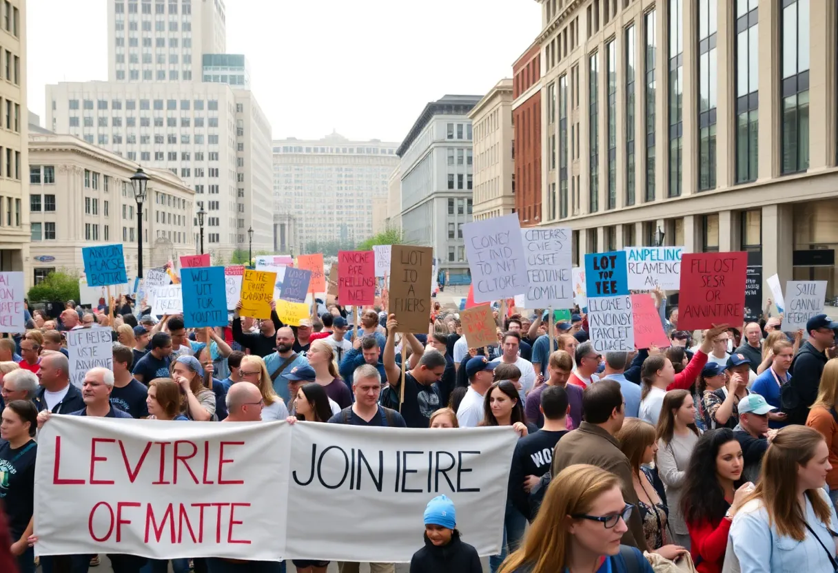 Crowd of citizens protesting in Lexington, Kentucky.