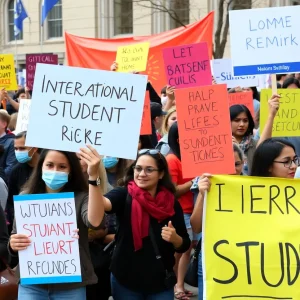 Students at a protest supporting international peers at the University of Kentucky.