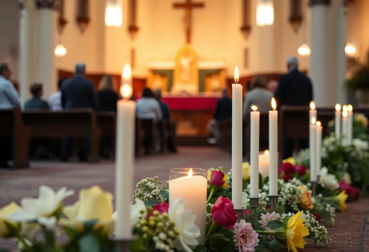 Community members paying tribute at a memorial for Pope Francis.