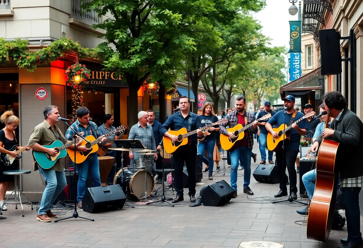 Musicians performing live at various venues in Lexington during Month of Music