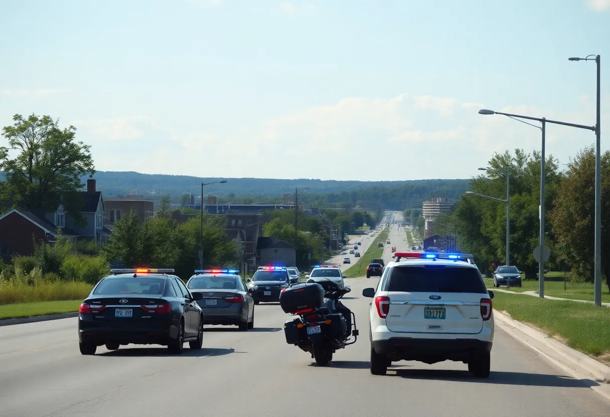 Police vehicles at a scene of a motorcycle pursuit in Lexington
