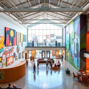 Modern interior of Pam Miller Downtown Arts Center with art exhibits and event spaces