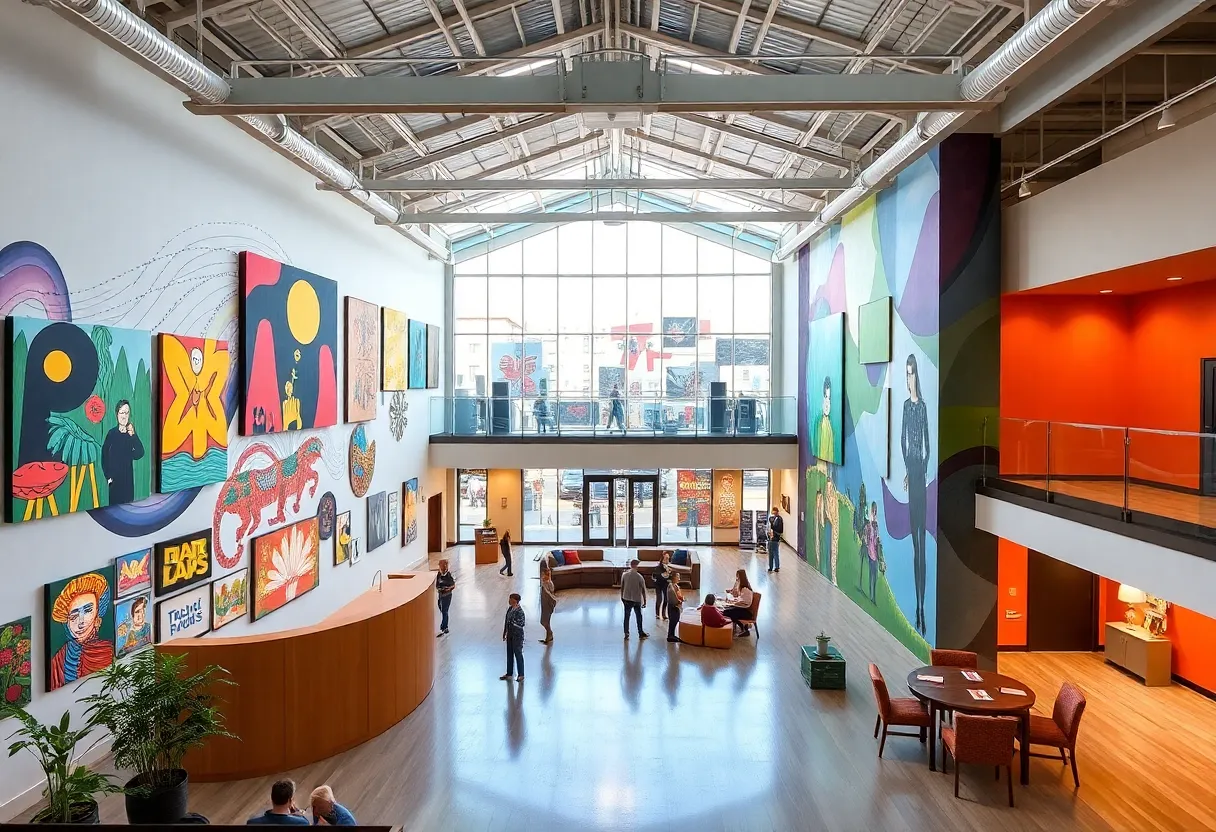 Modern interior of Pam Miller Downtown Arts Center with art exhibits and event spaces