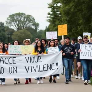 Community members participating in the Peace Walk against gun violence in Lexington.