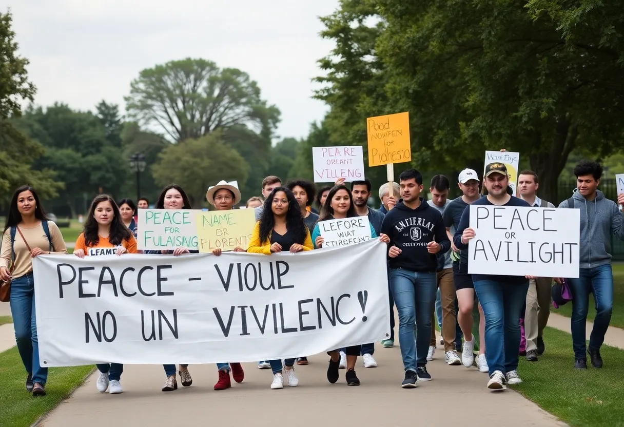 Community members participating in the Peace Walk against gun violence in Lexington.