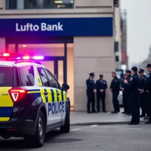 Police cars responding to a bank robbery in Lexington