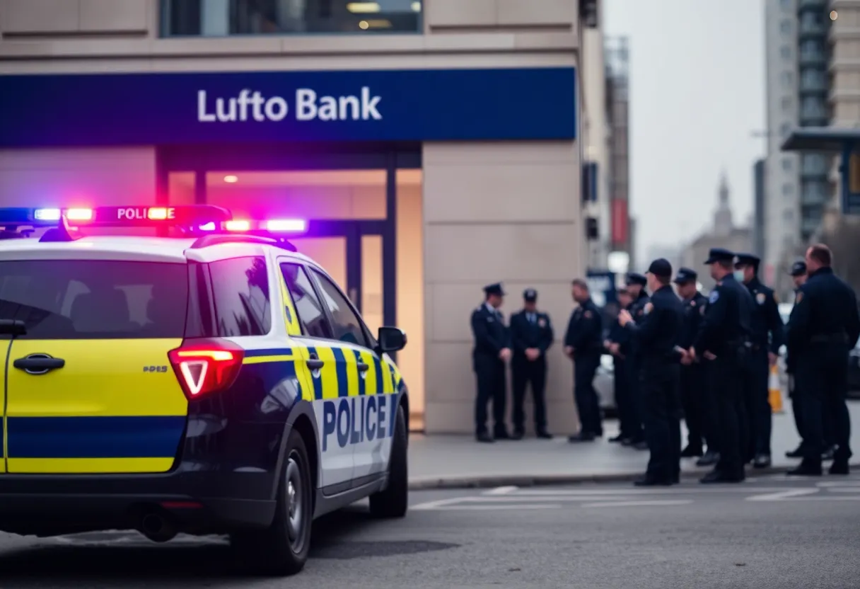 Police cars responding to a bank robbery in Lexington
