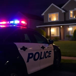 Police car responding to a trespassing complaint at night