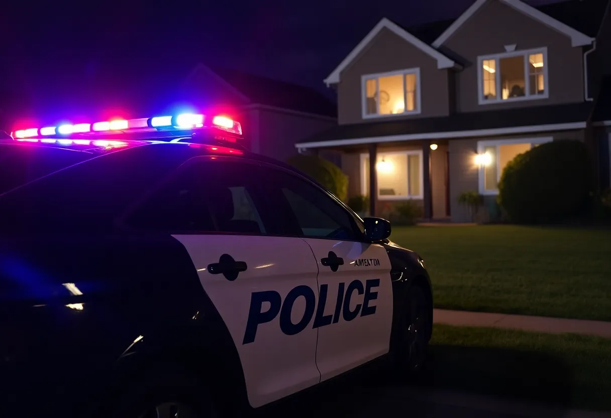 Police car responding to a trespassing complaint at night