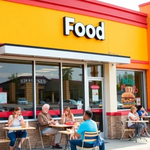 Customers enjoying meals at the reopened Rally's fast-food restaurant in Lexington