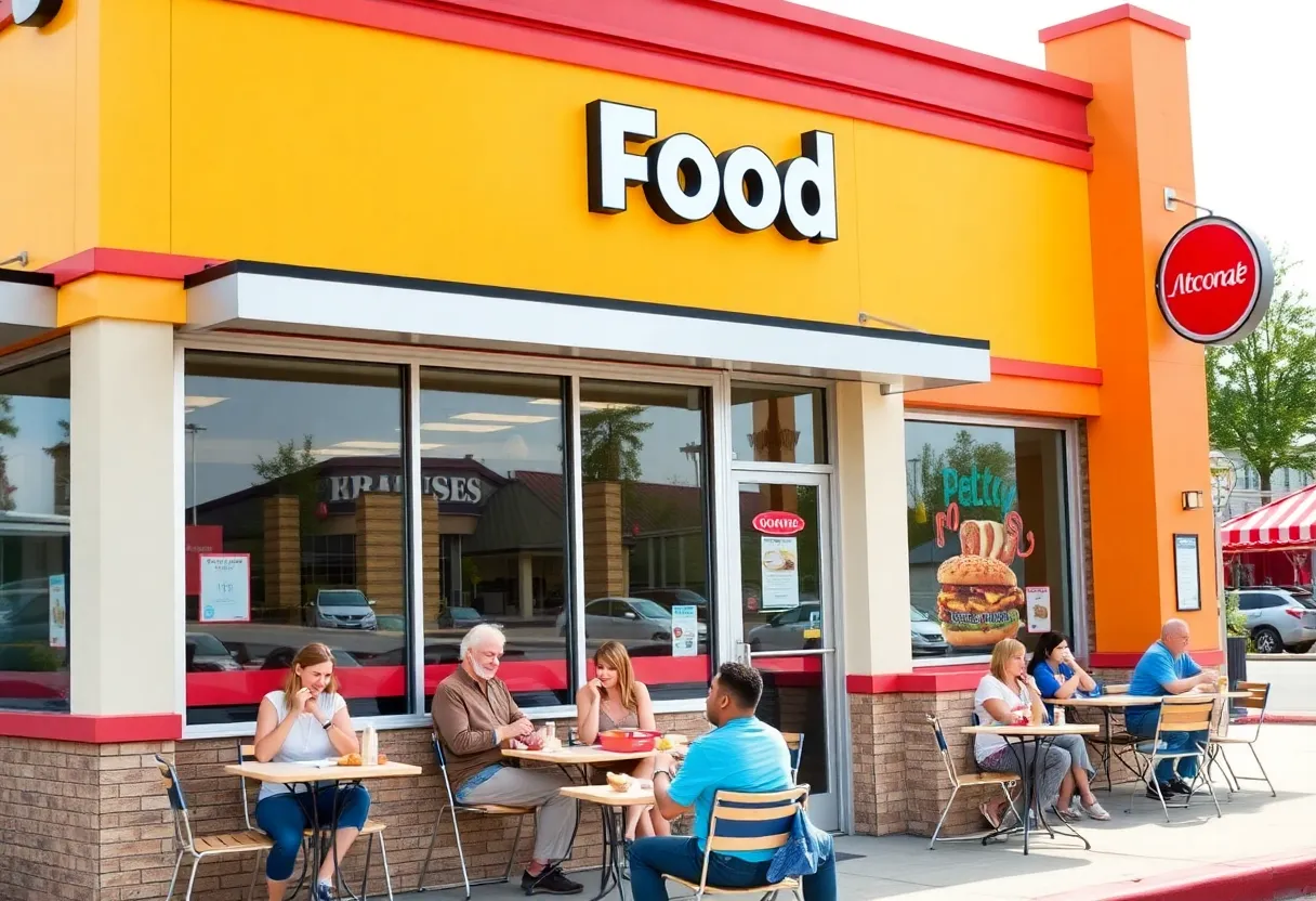 Customers enjoying meals at the reopened Rally's fast-food restaurant in Lexington