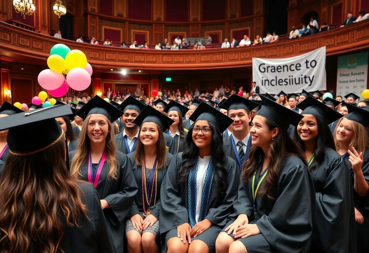 Graduates celebrating at the Senior Salute event in a colorful setting.