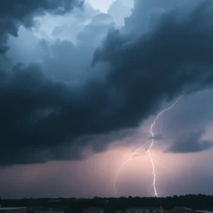 Storm clouds and lightning over Lexington Kentucky