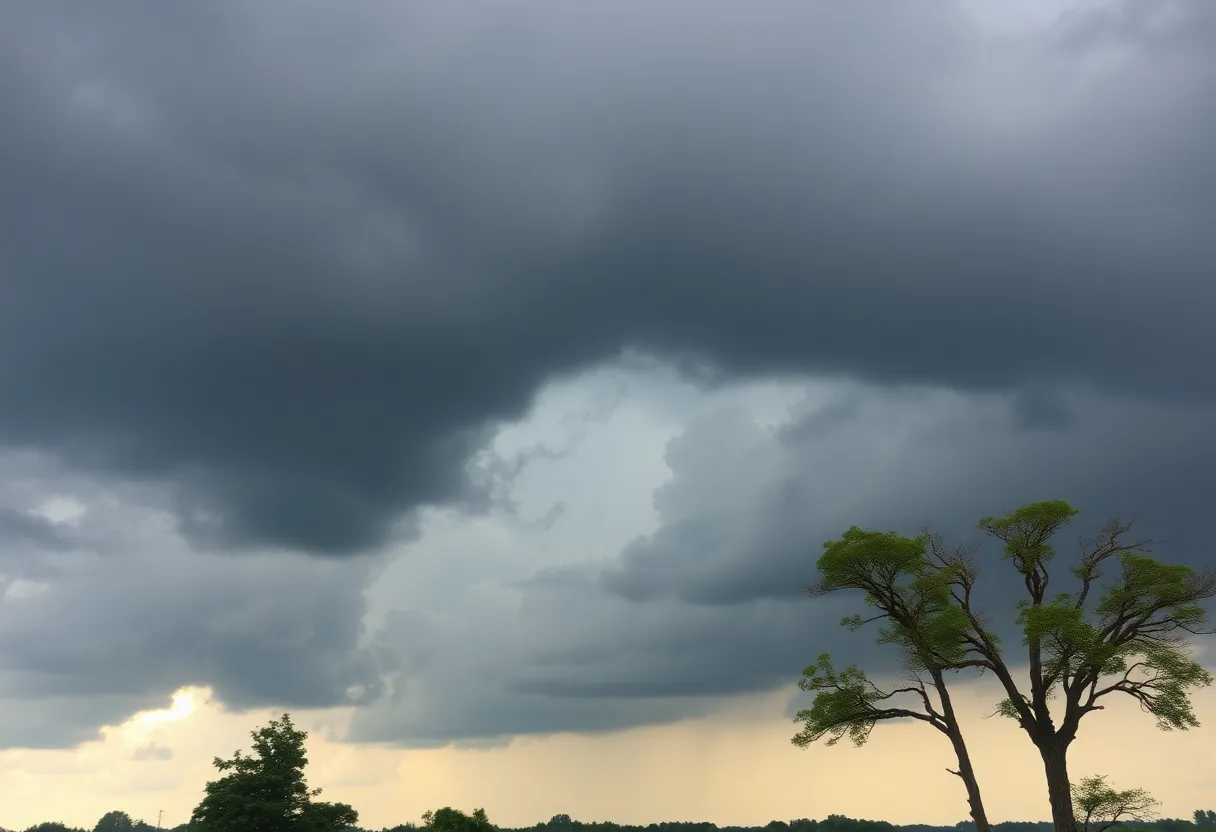 Dark clouds over Lexington highlighting the effects of wind shear
