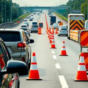 Construction zone on I-75 with traffic congestion