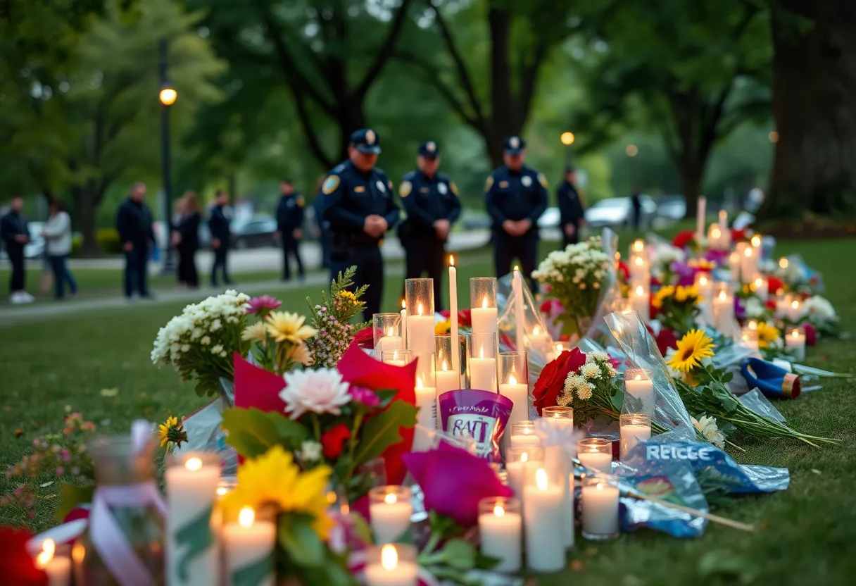 Candles and flowers in memory of Officer Chaney