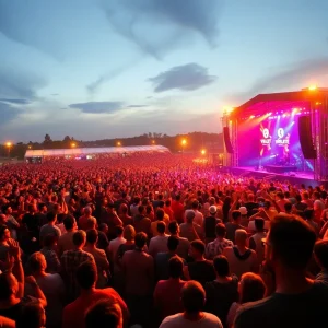 Outdoor concert with thousands of fans enjoying live music