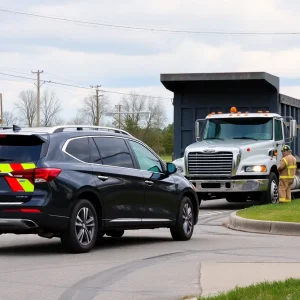 Accident scene involving a dump truck and an SUV in Walton Kentucky