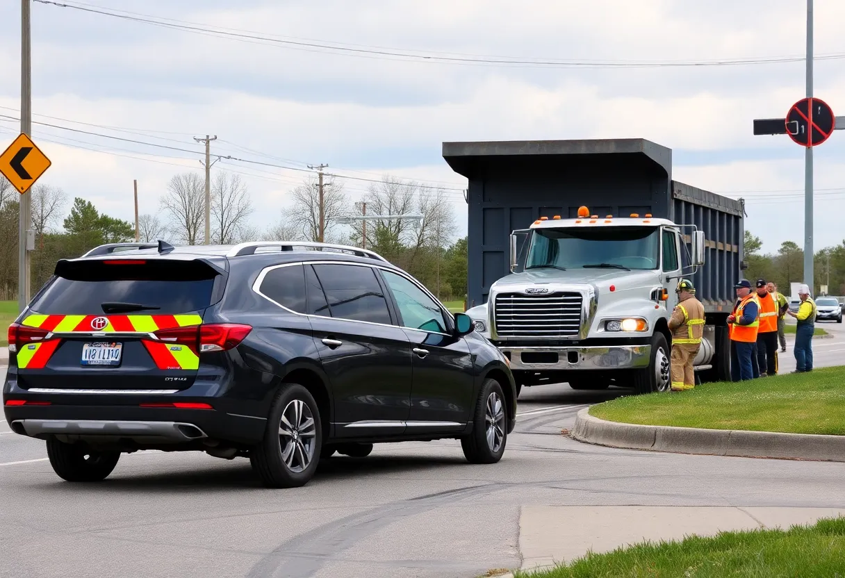 Accident scene involving a dump truck and an SUV in Walton Kentucky