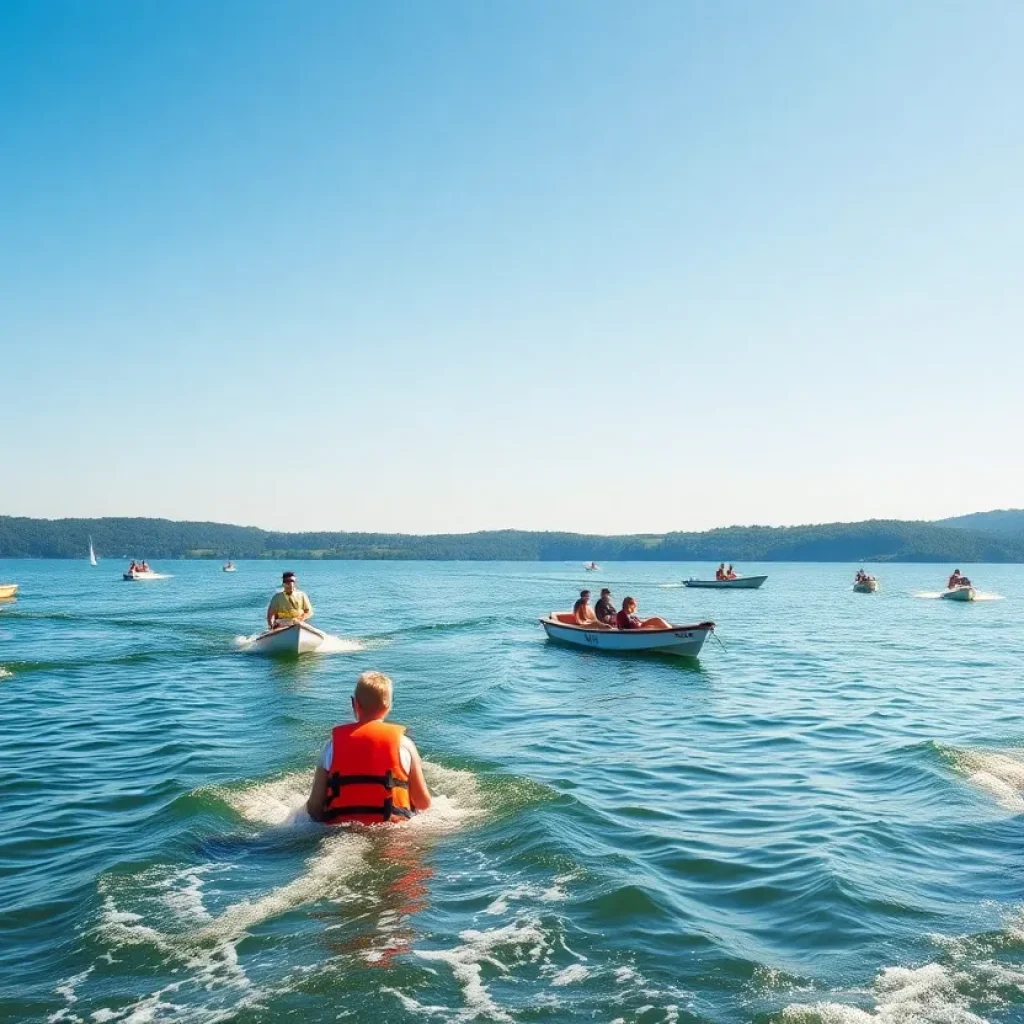 Boaters practicing safety measures on a Kentucky lake