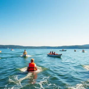 Boaters practicing safety measures on a Kentucky lake