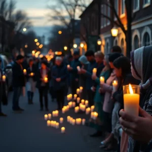 Community members holding candles at a vigil for road accident victims