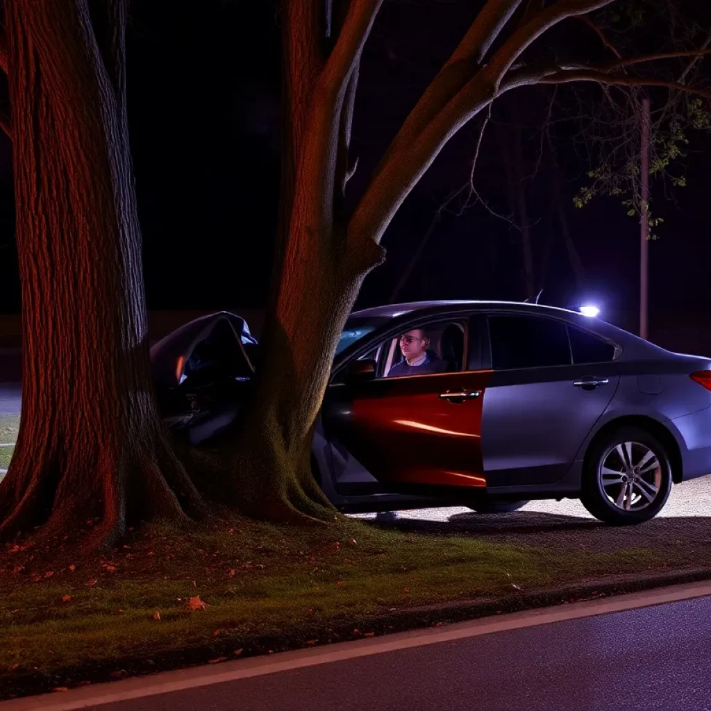 Nighttime car crash scene in Lexington with emergency responders