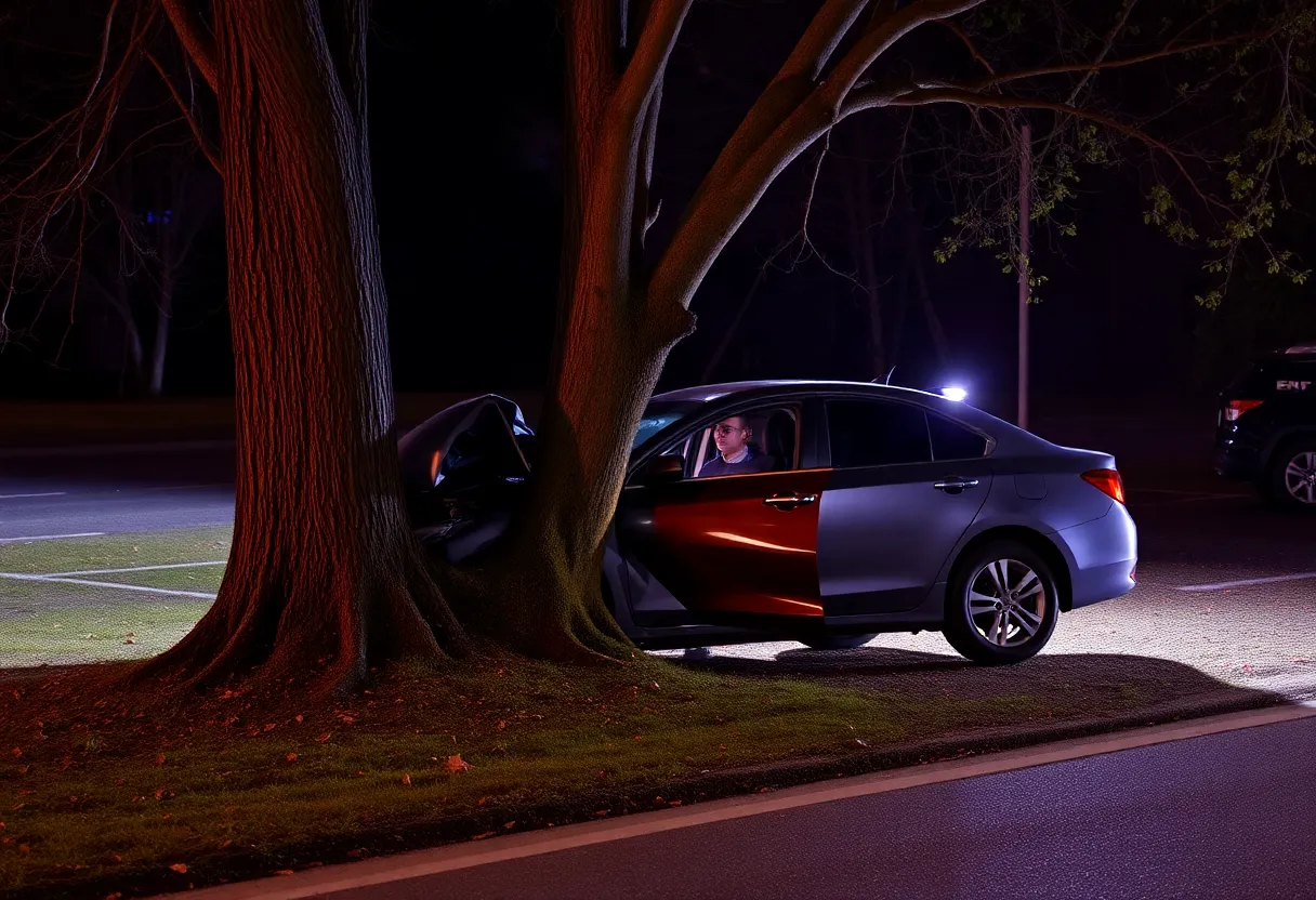 Nighttime car crash scene in Lexington with emergency responders
