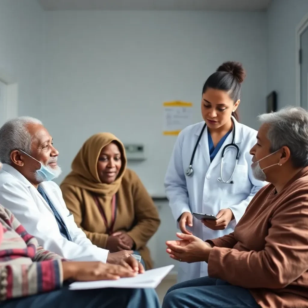 Medical students providing care at a free clinic for homeless individuals