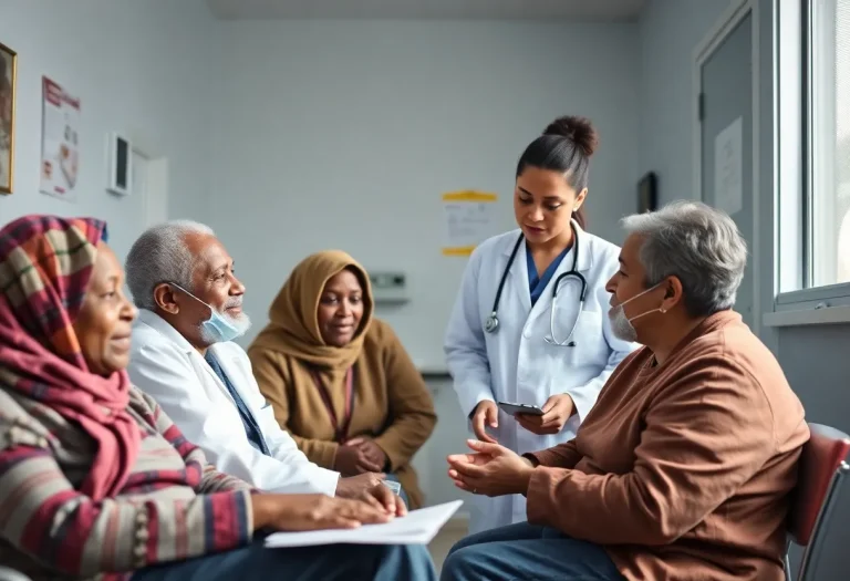 Medical students providing care at a free clinic for homeless individuals