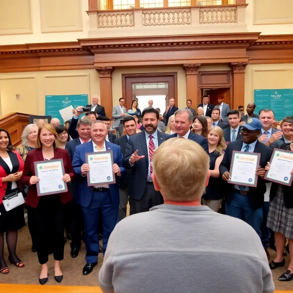 Small business leaders celebrating at Kentucky State Capitol