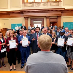 Small business leaders celebrating at Kentucky State Capitol