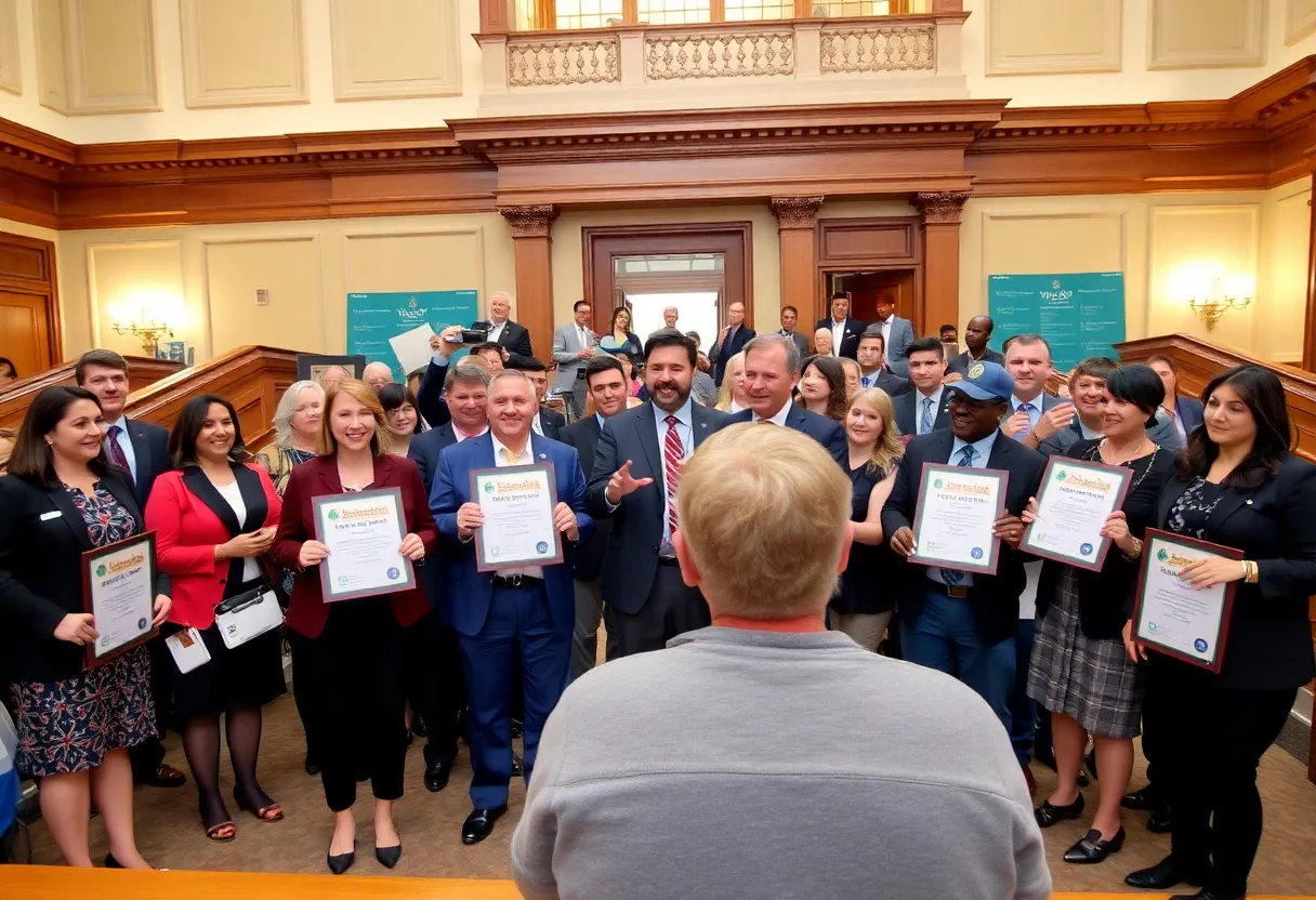 Small business leaders celebrating at Kentucky State Capitol