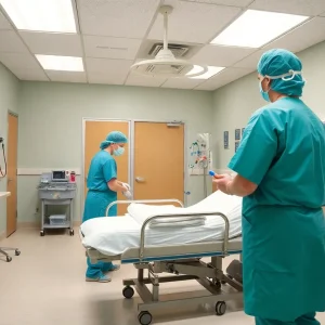 Image depicting healthcare professionals in a hospital setting focusing on patient safety measures.